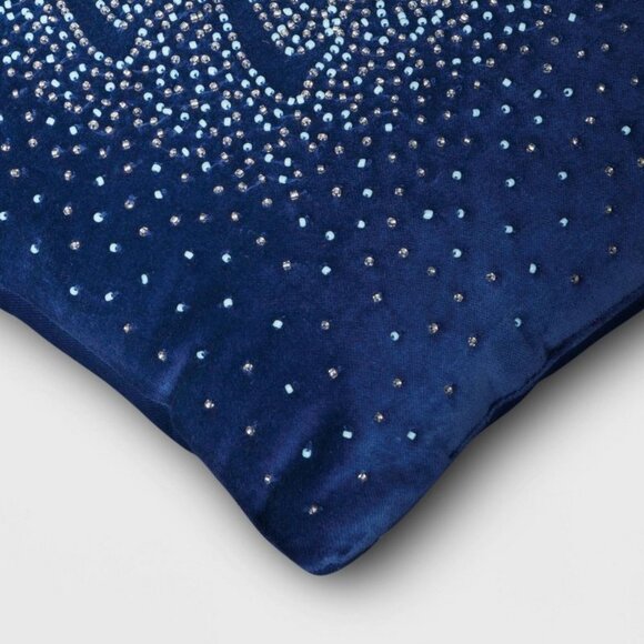 NEW! Love and Lights Beaded Square Throw Pillow Dark Blue - Threshold - 12"x12" - Picture 2 of 10